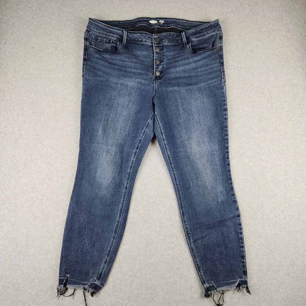 Old Navy Rockstar Super Skinny Button Fly Ankle Jeans Raw Hem Blue Womens 18